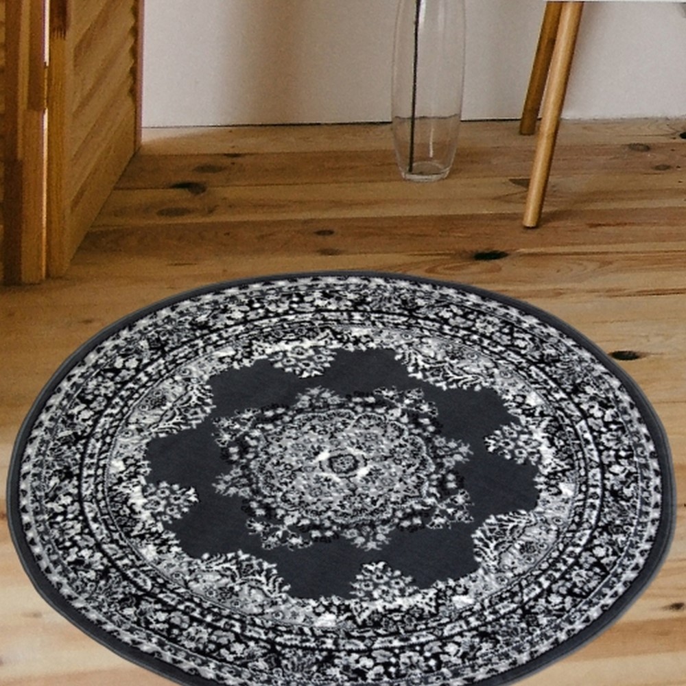 Maestro Traditional Vintage Medallion Circle Rugs in Grey